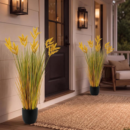2 Pcs Pampas Grass Potted Plants 4 ft Tall Artificial Grass Potted Artificial Greenery Floor Plants Tall in Pot for Housewarming Gift House Garden Bathroom Lobby Outdoor Decoration (Fall)