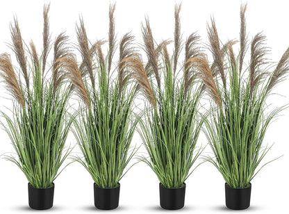 2 Pcs Pampas Grass Potted Plants 4 ft Tall Artificial Grass Potted Artificial Greenery Floor Plants Tall in Pot for Housewarming Gift House Garden Bathroom Lobby Outdoor Decoration (Fall)