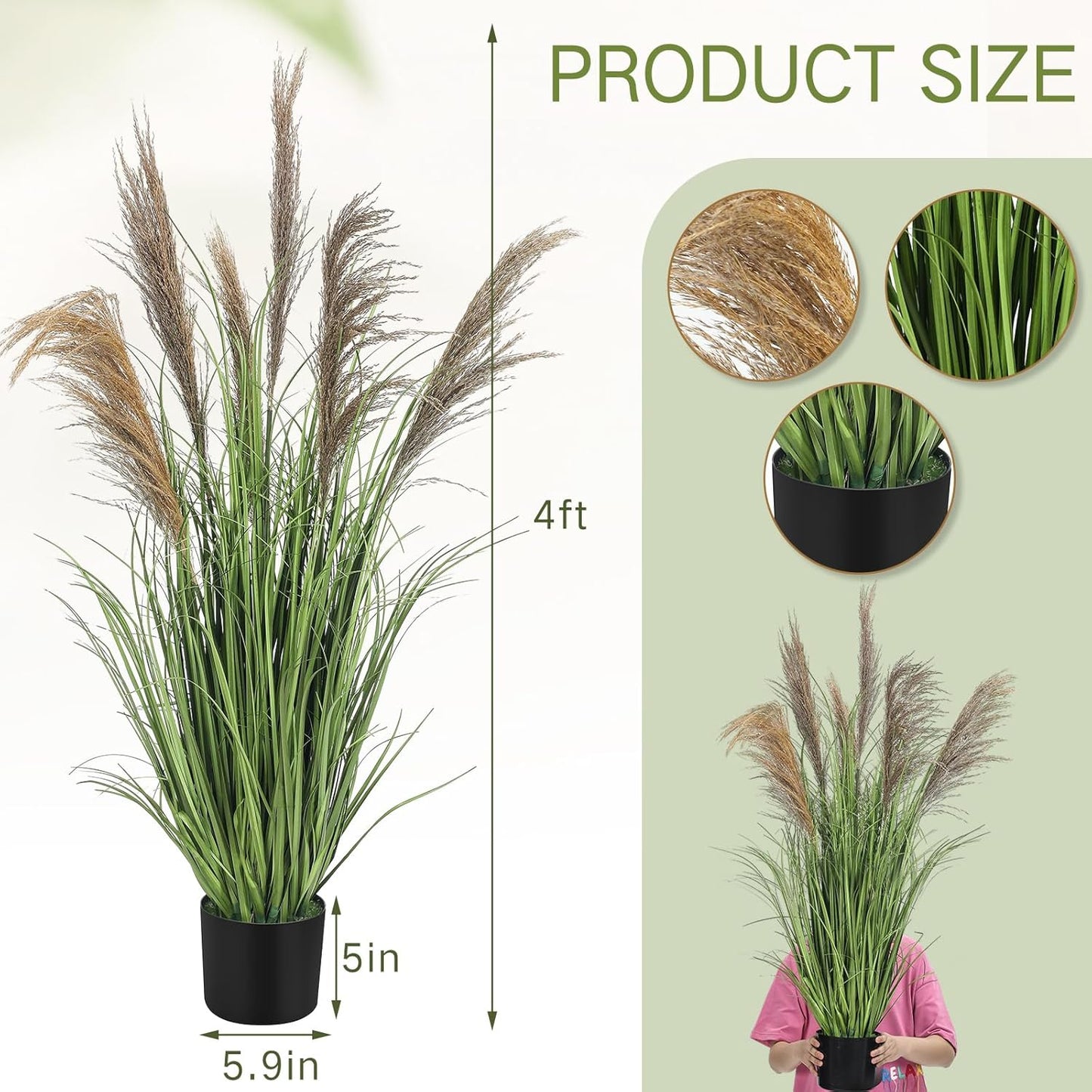 2 Pcs Pampas Grass Potted Plants 4 ft Tall Artificial Grass Potted Artificial Greenery Floor Plants Tall in Pot for Housewarming Gift House Garden Bathroom Lobby Outdoor Decoration (Fall)