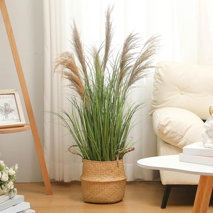 2 Pcs Pampas Grass Potted Plants 4 ft Tall Artificial Grass Potted Artificial Greenery Floor Plants Tall in Pot for Housewarming Gift House Garden Bathroom Lobby Outdoor Decoration (Fall)
