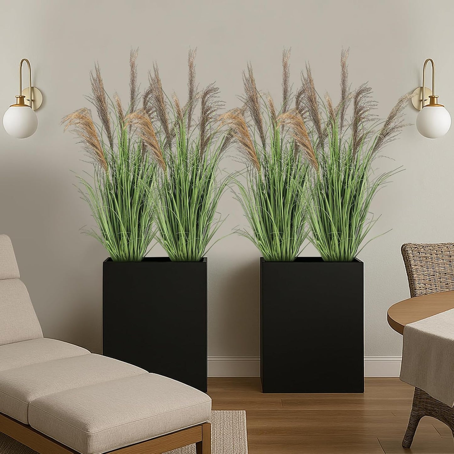 2 Pcs Pampas Grass Potted Plants 4 ft Tall Artificial Grass Potted Artificial Greenery Floor Plants Tall in Pot for Housewarming Gift House Garden Bathroom Lobby Outdoor Decoration (Fall)