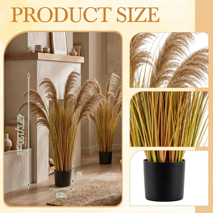 2 Pcs Pampas Grass Potted Plants 4 ft Tall Artificial Grass Potted Artificial Greenery Floor Plants Tall in Pot for Housewarming Gift House Garden Bathroom Lobby Outdoor Decoration (Fall)