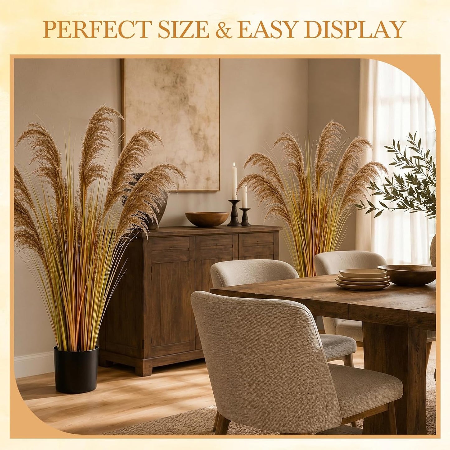 2 Pcs Pampas Grass Potted Plants 4 ft Tall Artificial Grass Potted Artificial Greenery Floor Plants Tall in Pot for Housewarming Gift House Garden Bathroom Lobby Outdoor Decoration (Fall)