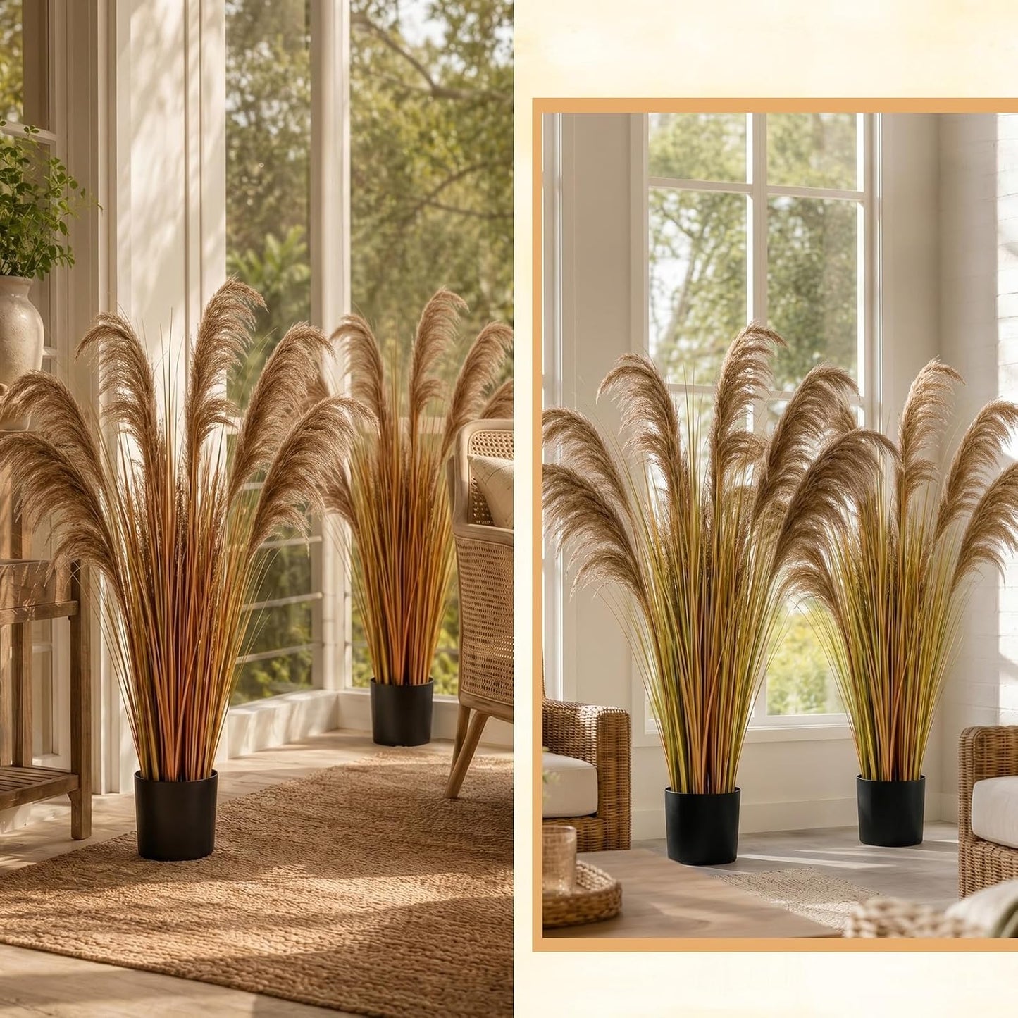 2 Pcs Pampas Grass Potted Plants 4 ft Tall Artificial Grass Potted Artificial Greenery Floor Plants Tall in Pot for Housewarming Gift House Garden Bathroom Lobby Outdoor Decoration (Fall)
