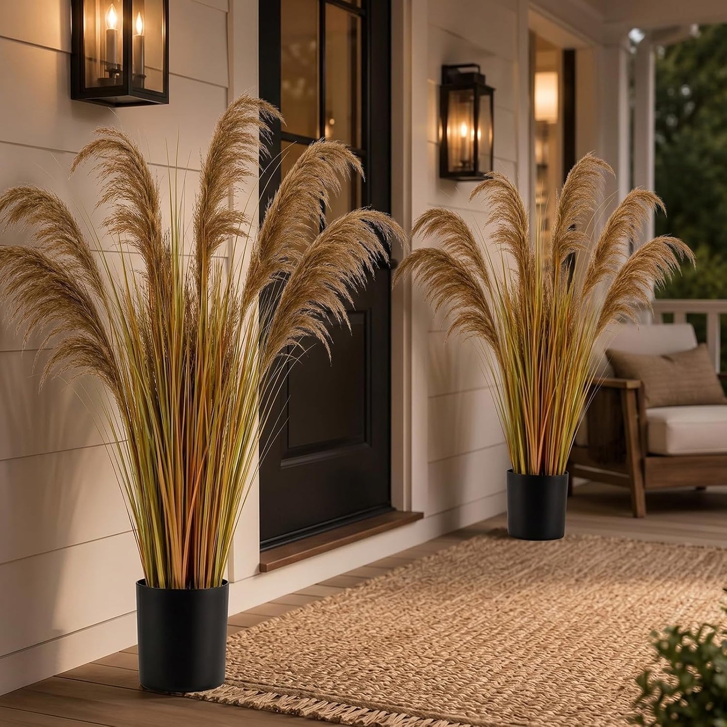 2 Pcs Pampas Grass Potted Plants 4 ft Tall Artificial Grass Potted Artificial Greenery Floor Plants Tall in Pot for Housewarming Gift House Garden Bathroom Lobby Outdoor Decoration (Fall)