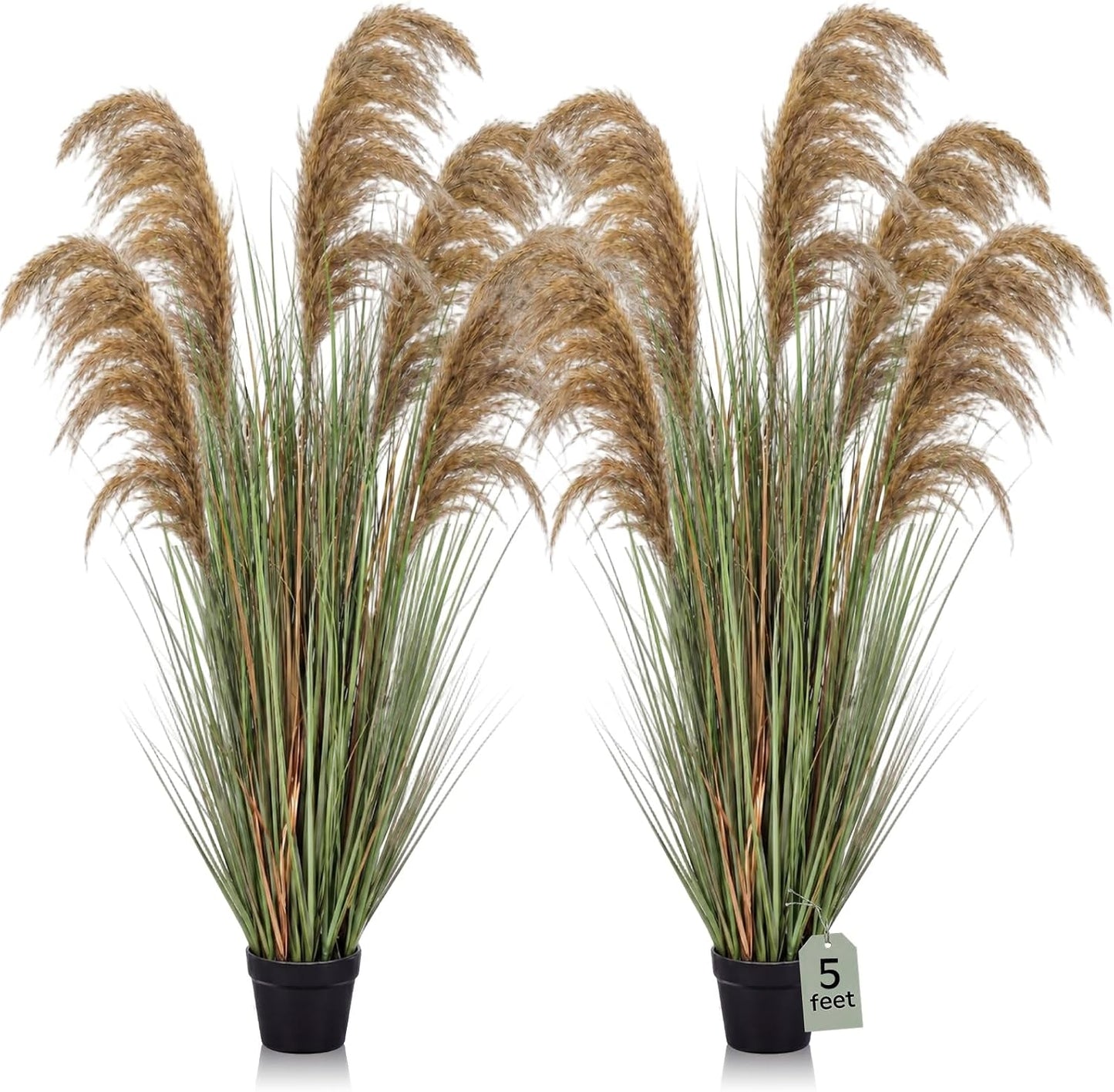 2 Pcs Pampas Grass Potted Plants 4 ft Tall Artificial Grass Potted Artificial Greenery Floor Plants Tall in Pot for Housewarming Gift House Garden Bathroom Lobby Outdoor Decoration (Fall)