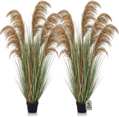 2 Pcs Pampas Grass Potted Plants 4 ft Tall Artificial Grass Potted Artificial Greenery Floor Plants Tall in Pot for Housewarming Gift House Garden Bathroom Lobby Outdoor Decoration (Fall)
