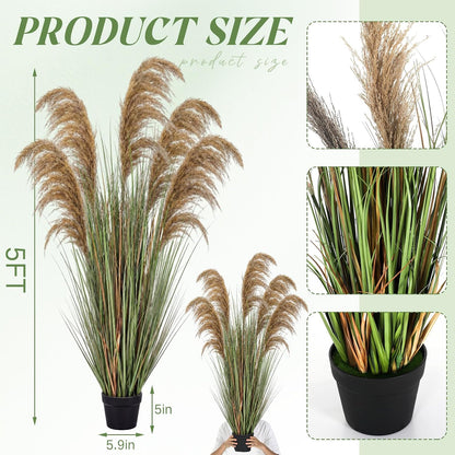 2 Pcs Pampas Grass Potted Plants 4 ft Tall Artificial Grass Potted Artificial Greenery Floor Plants Tall in Pot for Housewarming Gift House Garden Bathroom Lobby Outdoor Decoration (Fall)