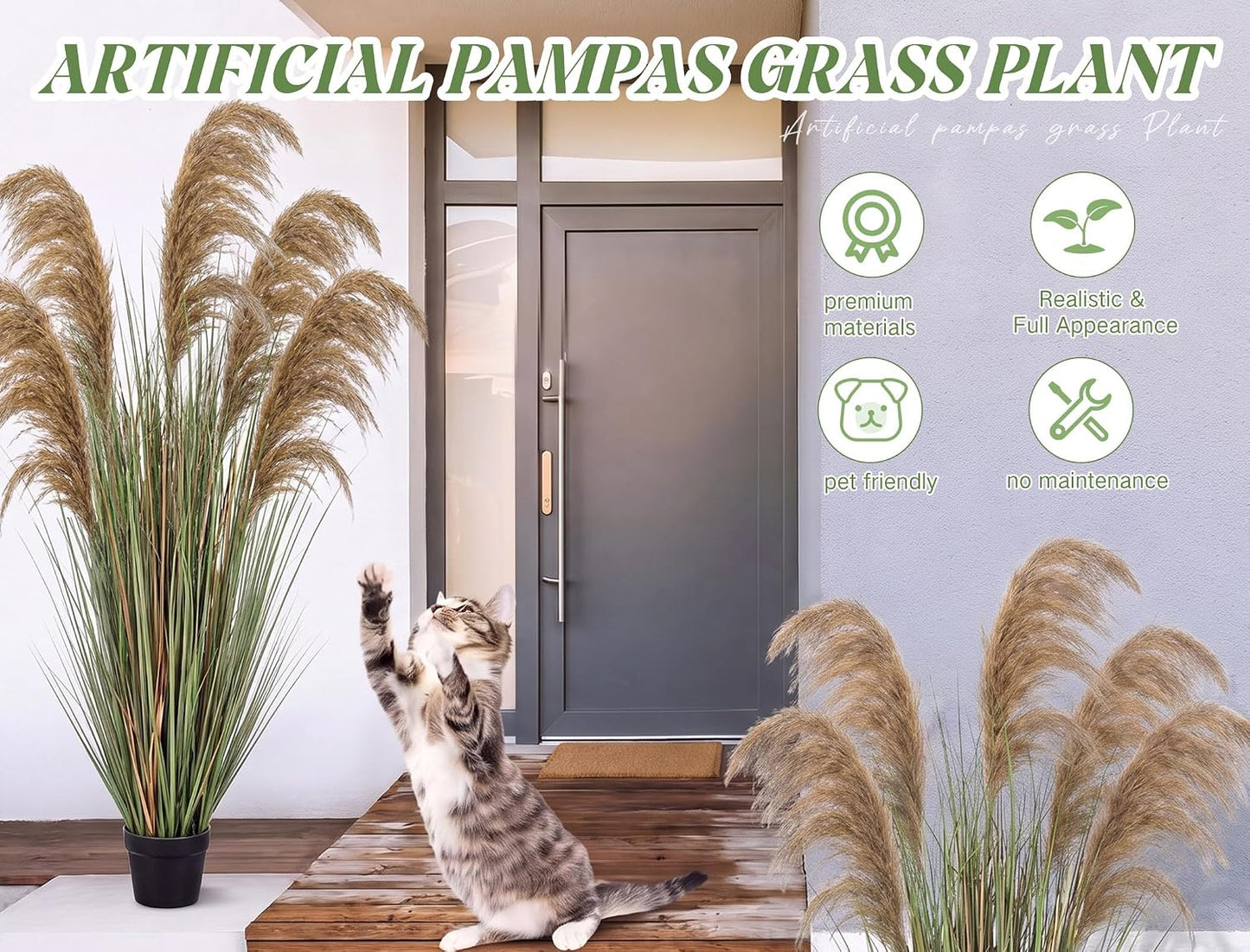 2 Pcs Pampas Grass Potted Plants 4 ft Tall Artificial Grass Potted Artificial Greenery Floor Plants Tall in Pot for Housewarming Gift House Garden Bathroom Lobby Outdoor Decoration (Fall)