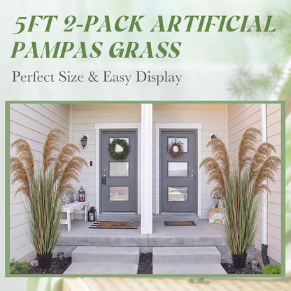 2 Pcs Pampas Grass Potted Plants 4 ft Tall Artificial Grass Potted Artificial Greenery Floor Plants Tall in Pot for Housewarming Gift House Garden Bathroom Lobby Outdoor Decoration (Fall)