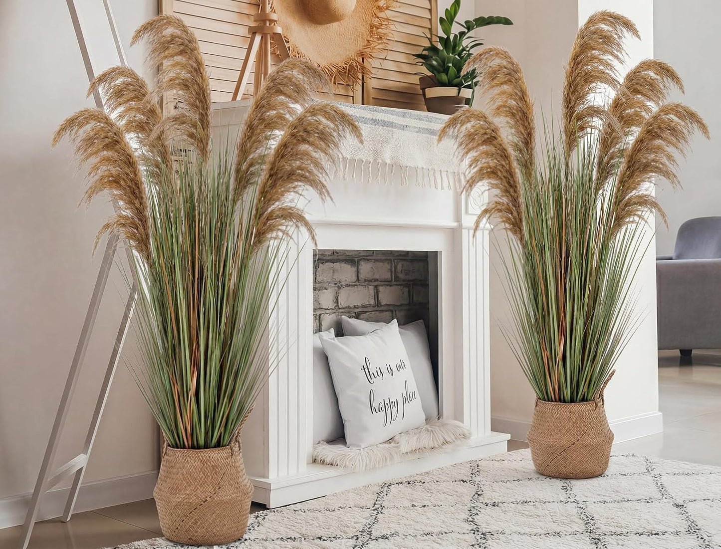 2 Pcs Pampas Grass Potted Plants 4 ft Tall Artificial Grass Potted Artificial Greenery Floor Plants Tall in Pot for Housewarming Gift House Garden Bathroom Lobby Outdoor Decoration (Fall)
