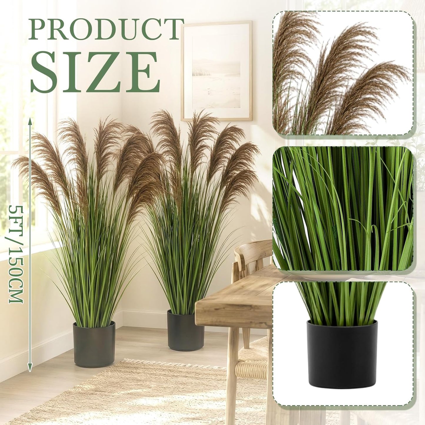 2 Pcs Pampas Grass Potted Plants 4 ft Tall Artificial Grass Potted Artificial Greenery Floor Plants Tall in Pot for Housewarming Gift House Garden Bathroom Lobby Outdoor Decoration (Fall)
