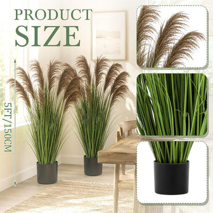 2 Pcs Pampas Grass Potted Plants 4 ft Tall Artificial Grass Potted Artificial Greenery Floor Plants Tall in Pot for Housewarming Gift House Garden Bathroom Lobby Outdoor Decoration (Fall)