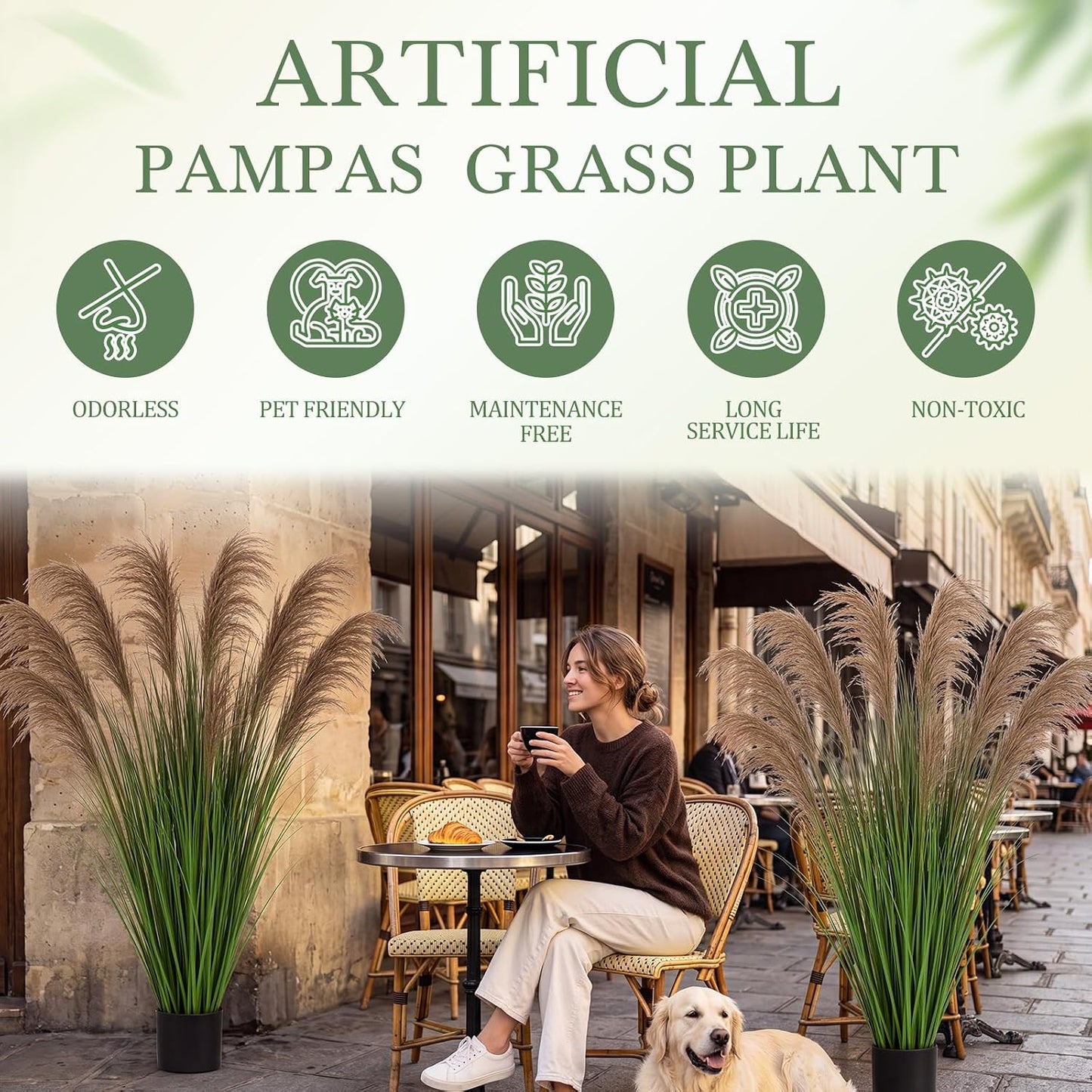 2 Pcs Pampas Grass Potted Plants 4 ft Tall Artificial Grass Potted Artificial Greenery Floor Plants Tall in Pot for Housewarming Gift House Garden Bathroom Lobby Outdoor Decoration (Fall)