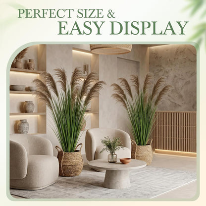2 Pcs Pampas Grass Potted Plants 4 ft Tall Artificial Grass Potted Artificial Greenery Floor Plants Tall in Pot for Housewarming Gift House Garden Bathroom Lobby Outdoor Decoration (Fall)