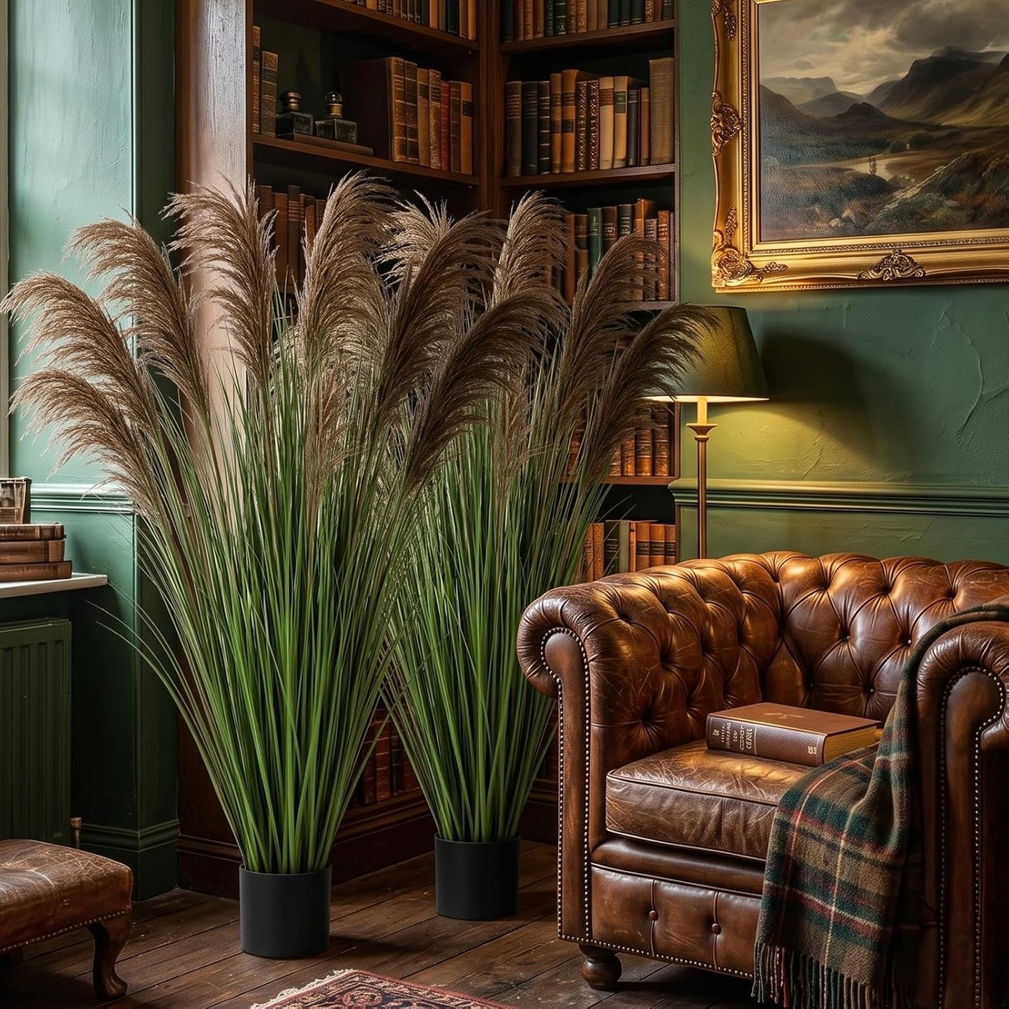 2 Pcs Pampas Grass Potted Plants 4 ft Tall Artificial Grass Potted Artificial Greenery Floor Plants Tall in Pot for Housewarming Gift House Garden Bathroom Lobby Outdoor Decoration (Fall)