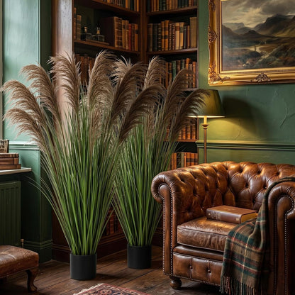 2 Pcs Pampas Grass Potted Plants 4 ft Tall Artificial Grass Potted Artificial Greenery Floor Plants Tall in Pot for Housewarming Gift House Garden Bathroom Lobby Outdoor Decoration (Fall)