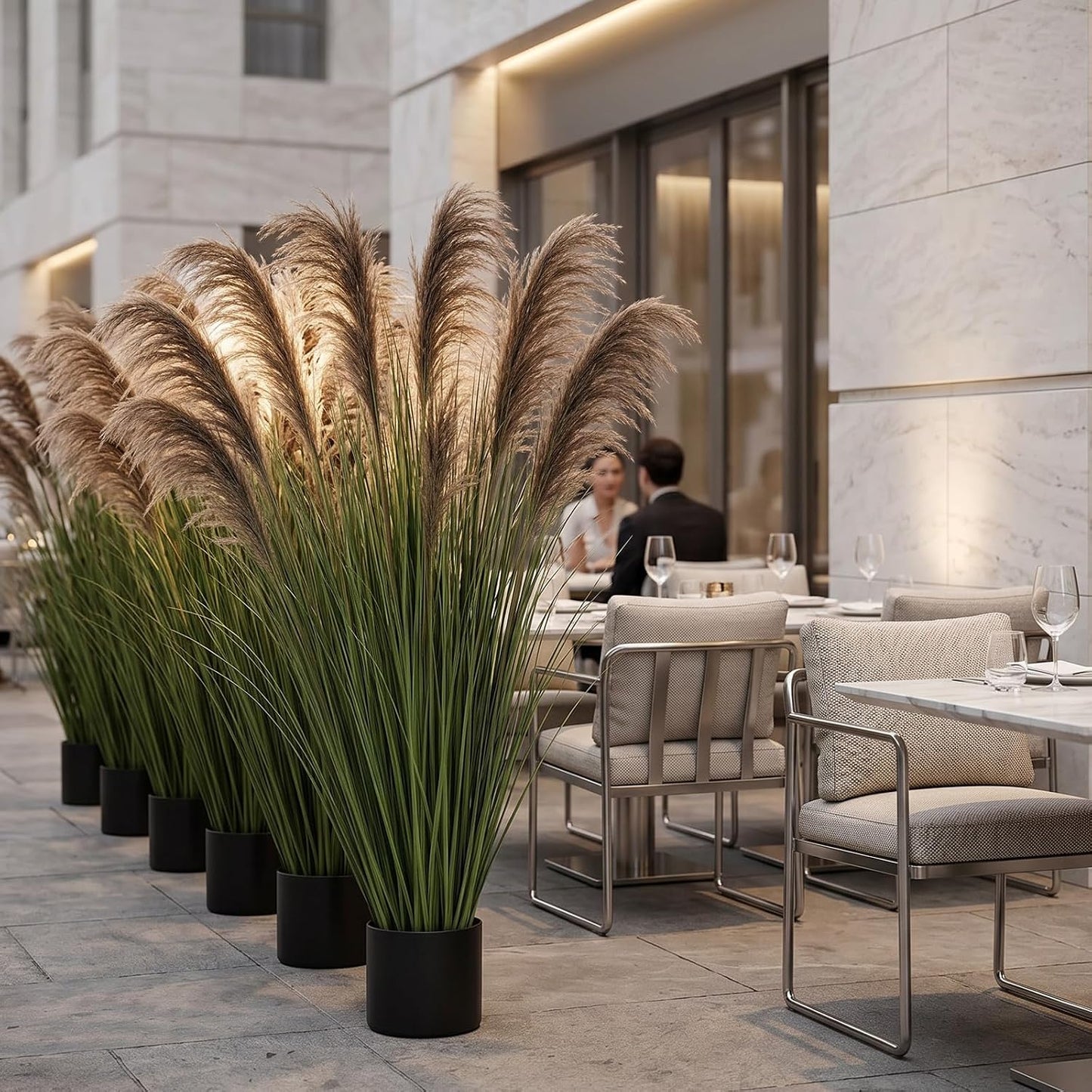 2 Pcs Pampas Grass Potted Plants 4 ft Tall Artificial Grass Potted Artificial Greenery Floor Plants Tall in Pot for Housewarming Gift House Garden Bathroom Lobby Outdoor Decoration (Fall)