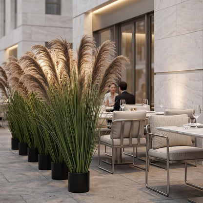 2 Pcs Pampas Grass Potted Plants 4 ft Tall Artificial Grass Potted Artificial Greenery Floor Plants Tall in Pot for Housewarming Gift House Garden Bathroom Lobby Outdoor Decoration (Fall)