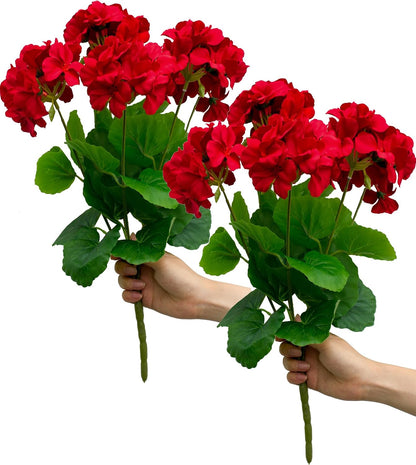 18'' Artificial Geraniums Realistic Silk Flowers for Outdoor