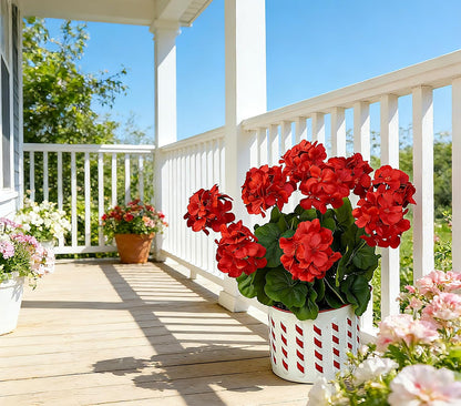 18'' Artificial Geraniums Realistic Silk Flowers for Outdoor