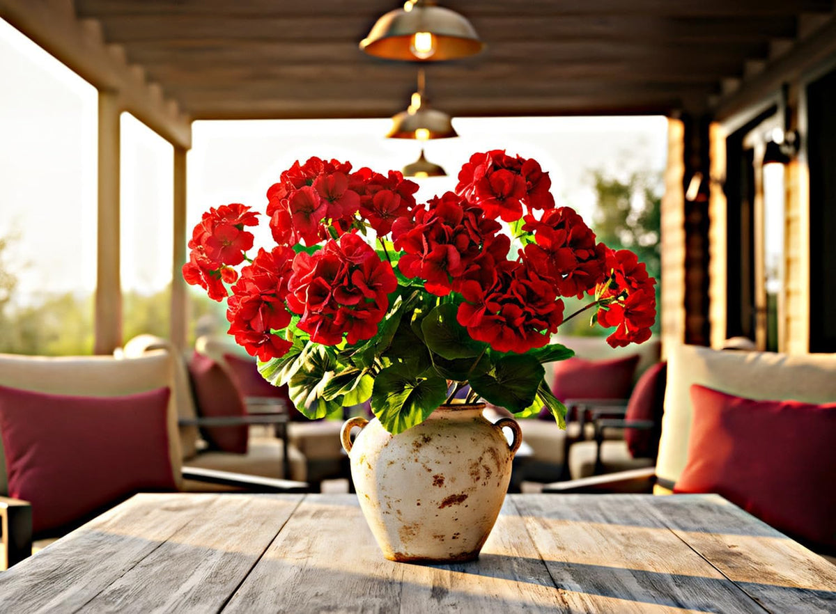 18'' Artificial Geraniums Realistic Silk Flowers for Outdoor