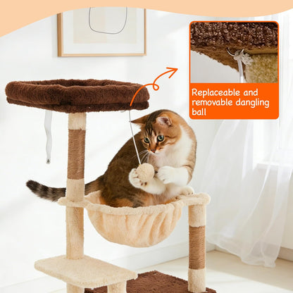 Cat Tree for Indoor Cats, 39.8-inch Cat Tower with 2 Plush Perches for Play & Rest, 1 Cozy Hideaway, Dangling Toy & Full Sisal Scratching Posts for Small Cats, Green