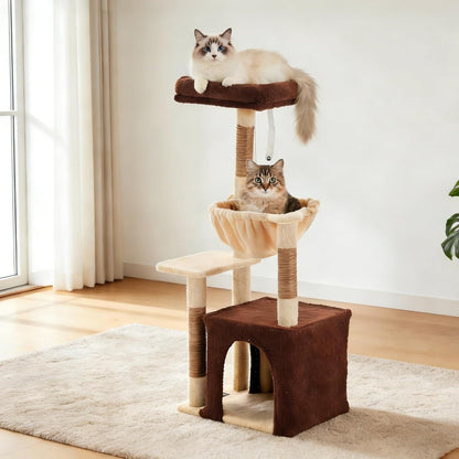 Cat Tree for Indoor Cats, 39.8-inch Cat Tower with 2 Plush Perches for Play & Rest, 1 Cozy Hideaway, Dangling Toy & Full Sisal Scratching Posts for Small Cats, Green