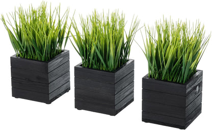 MyGift Artificial Rosemary Eucalyptus and Boxwood Plants Potted in Clear Glass Square Pots, Assorted Faux Greenery Indoor Home Table Centerpiece Office Desk Decor, 3 Piece Set