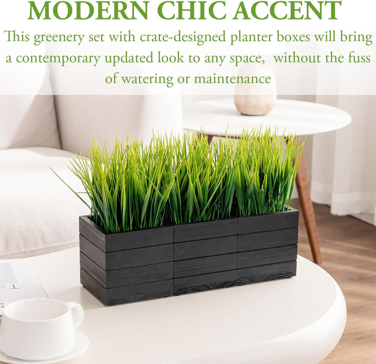 MyGift Artificial Rosemary Eucalyptus and Boxwood Plants Potted in Clear Glass Square Pots, Assorted Faux Greenery Indoor Home Table Centerpiece Office Desk Decor, 3 Piece Set