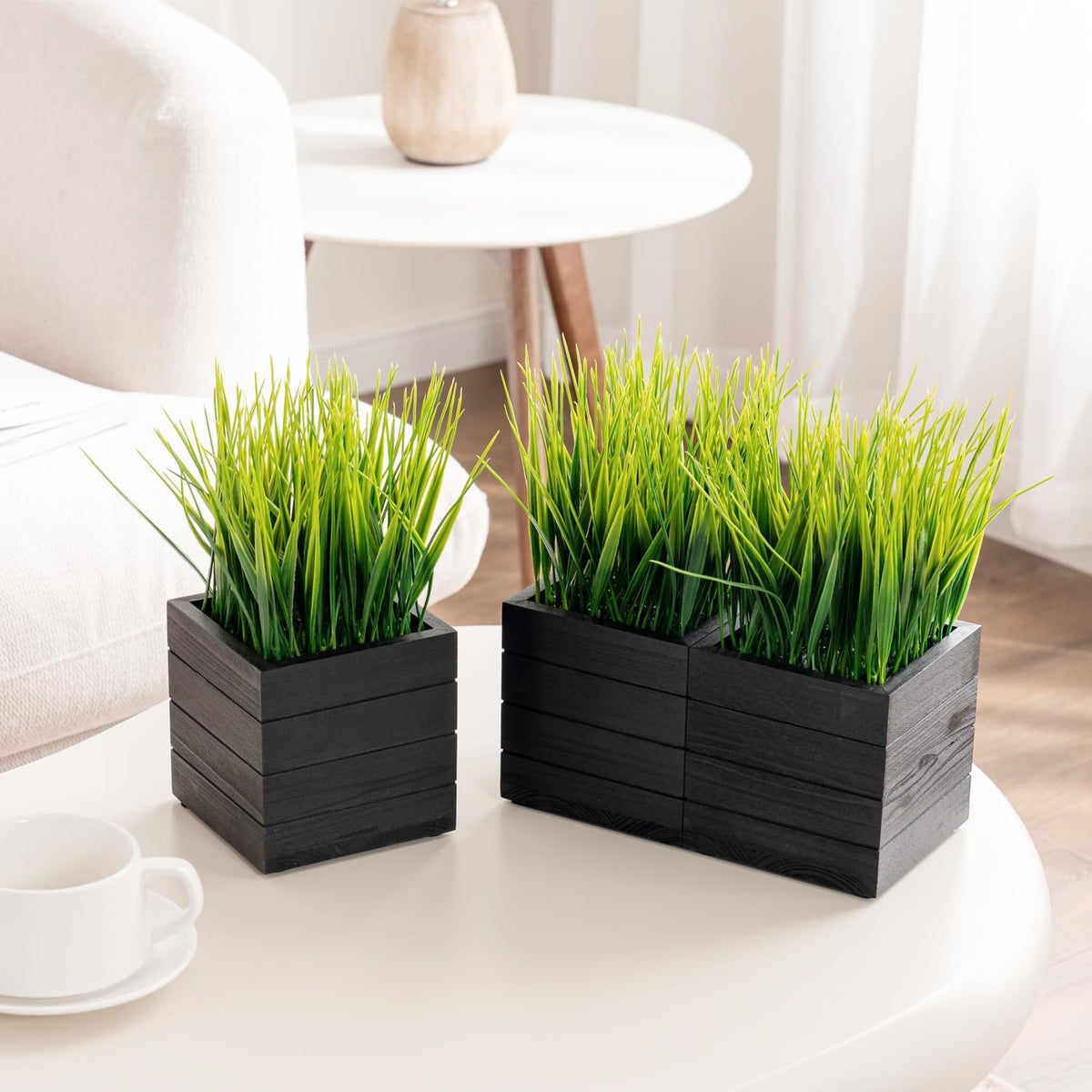 MyGift Artificial Rosemary Eucalyptus and Boxwood Plants Potted in Clear Glass Square Pots, Assorted Faux Greenery Indoor Home Table Centerpiece Office Desk Decor, 3 Piece Set