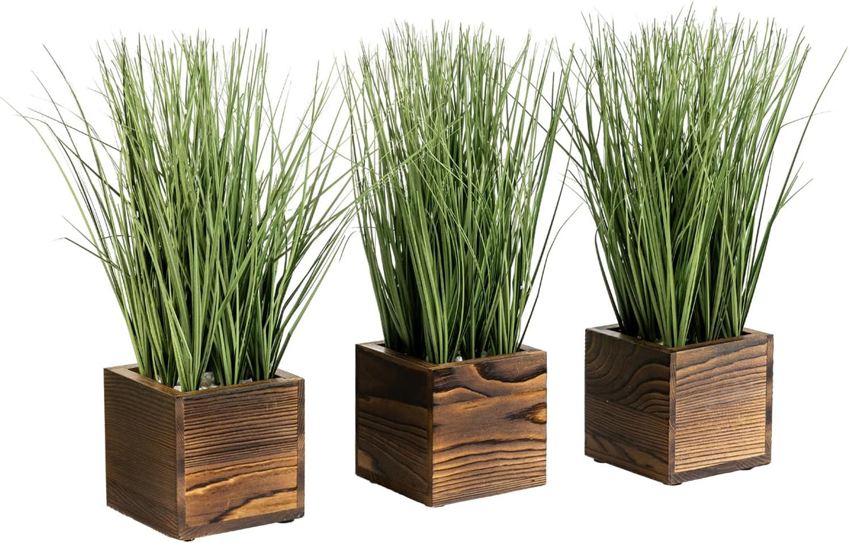 MyGift Artificial Rosemary Eucalyptus and Boxwood Plants Potted in Clear Glass Square Pots, Assorted Faux Greenery Indoor Home Table Centerpiece Office Desk Decor, 3 Piece Set