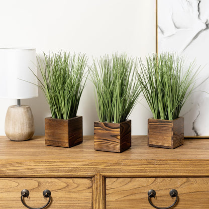 MyGift Artificial Rosemary Eucalyptus and Boxwood Plants Potted in Clear Glass Square Pots, Assorted Faux Greenery Indoor Home Table Centerpiece Office Desk Decor, 3 Piece Set