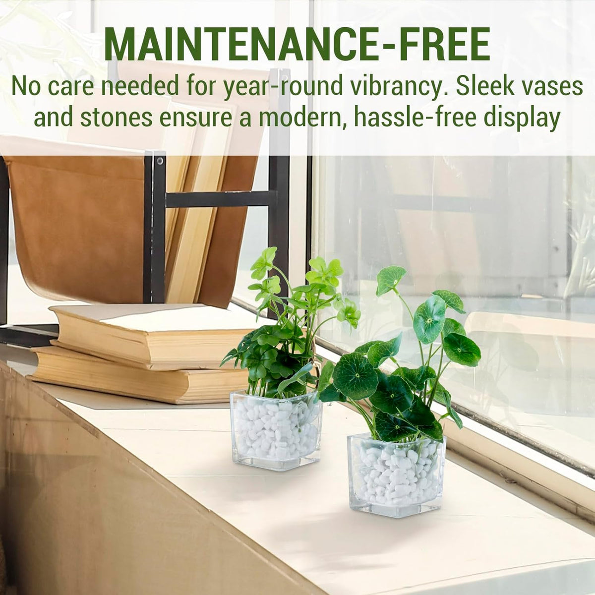 MyGift Artificial Rosemary Eucalyptus and Boxwood Plants Potted in Clear Glass Square Pots, Assorted Faux Greenery Indoor Home Table Centerpiece Office Desk Decor, 3 Piece Set
