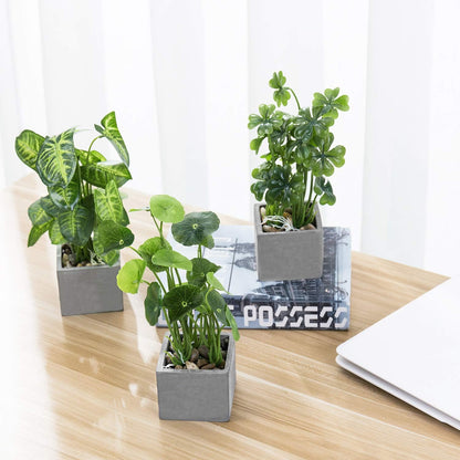 MyGift Artificial Rosemary Eucalyptus and Boxwood Plants Potted in Clear Glass Square Pots, Assorted Faux Greenery Indoor Home Table Centerpiece Office Desk Decor, 3 Piece Set
