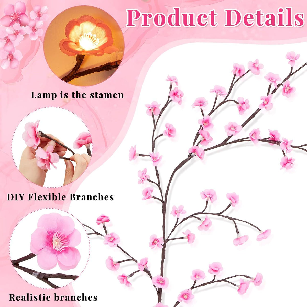 Cherry Blossom Tree Branch Lights for Wall, 3.94 FT Lights