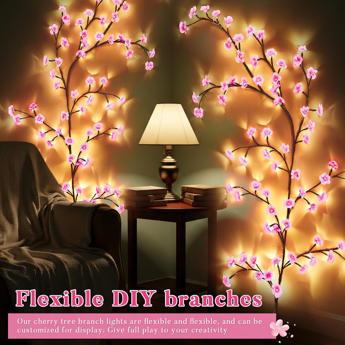 Cherry Blossom Tree Branch Lights for Wall, 3.94 FT Lights
