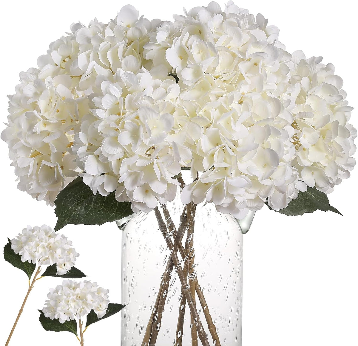 6pcs White Hydrangea Artificial Flowers - Faux Hydrangea Flowers, Fake Silk Flowers for Table Centerpiece, Silk Hydrangea Flowers with Stems for Home Wedding Party Decor