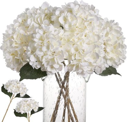 6pcs White Hydrangea Artificial Flowers - Faux Hydrangea Flowers, Fake Silk Flowers for Table Centerpiece, Silk Hydrangea Flowers with Stems for Home Wedding Party Decor