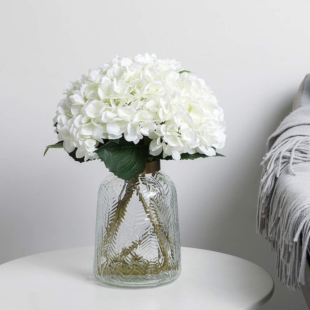 6pcs White Hydrangea Artificial Flowers - Faux Hydrangea Flowers, Fake Silk Flowers for Table Centerpiece, Silk Hydrangea Flowers with Stems for Home Wedding Party Decor