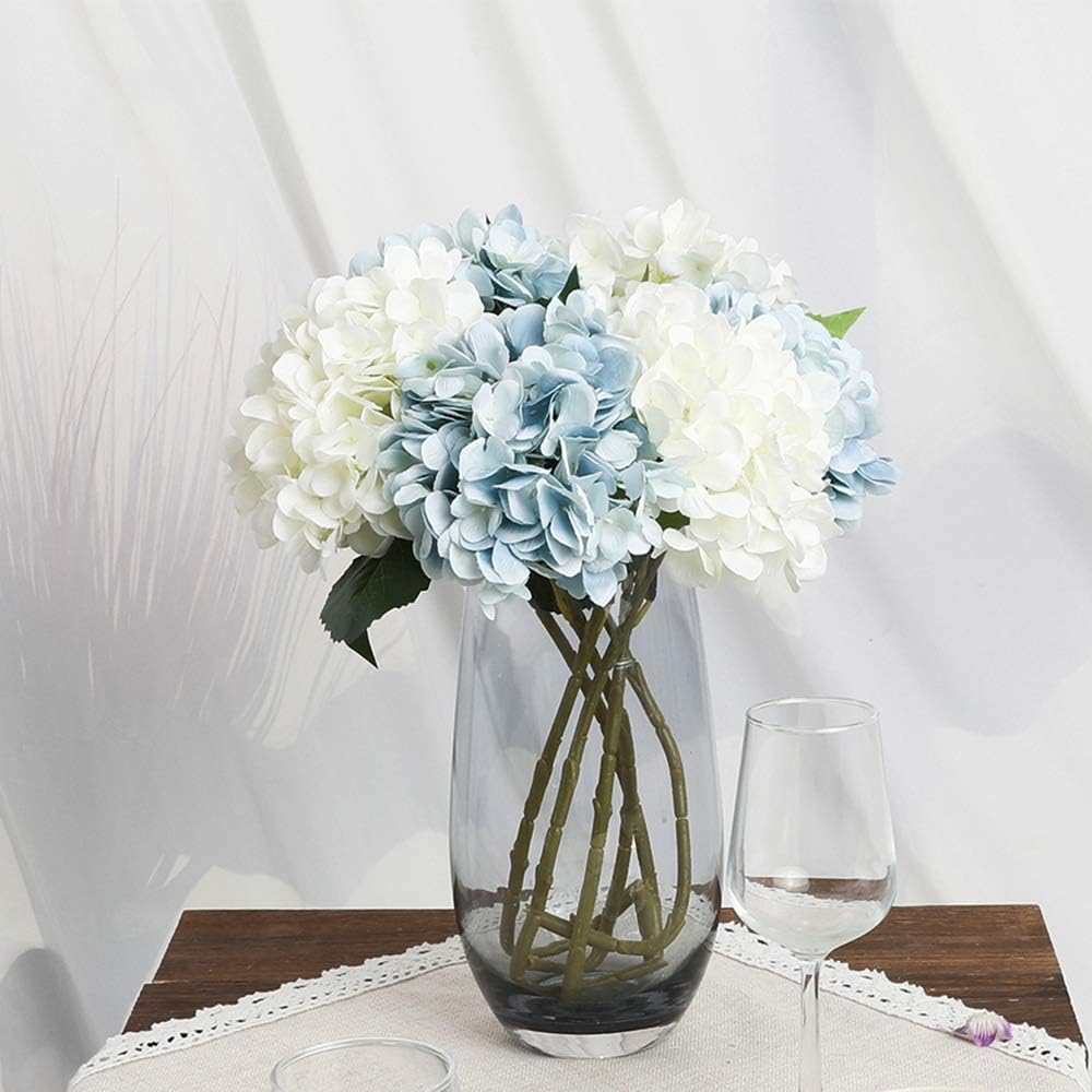 6pcs White Hydrangea Artificial Flowers - Faux Hydrangea Flowers, Fake Silk Flowers for Table Centerpiece, Silk Hydrangea Flowers with Stems for Home Wedding Party Decor