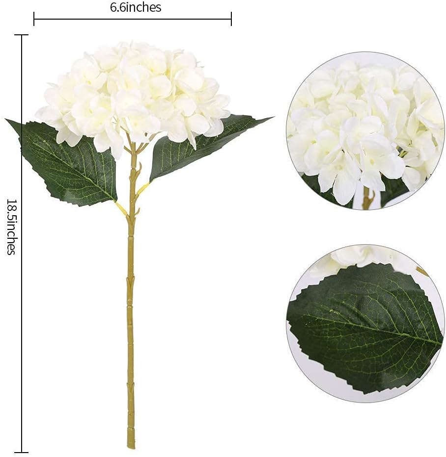 6pcs White Hydrangea Artificial Flowers - Faux Hydrangea Flowers, Fake Silk Flowers for Table Centerpiece, Silk Hydrangea Flowers with Stems for Home Wedding Party Decor