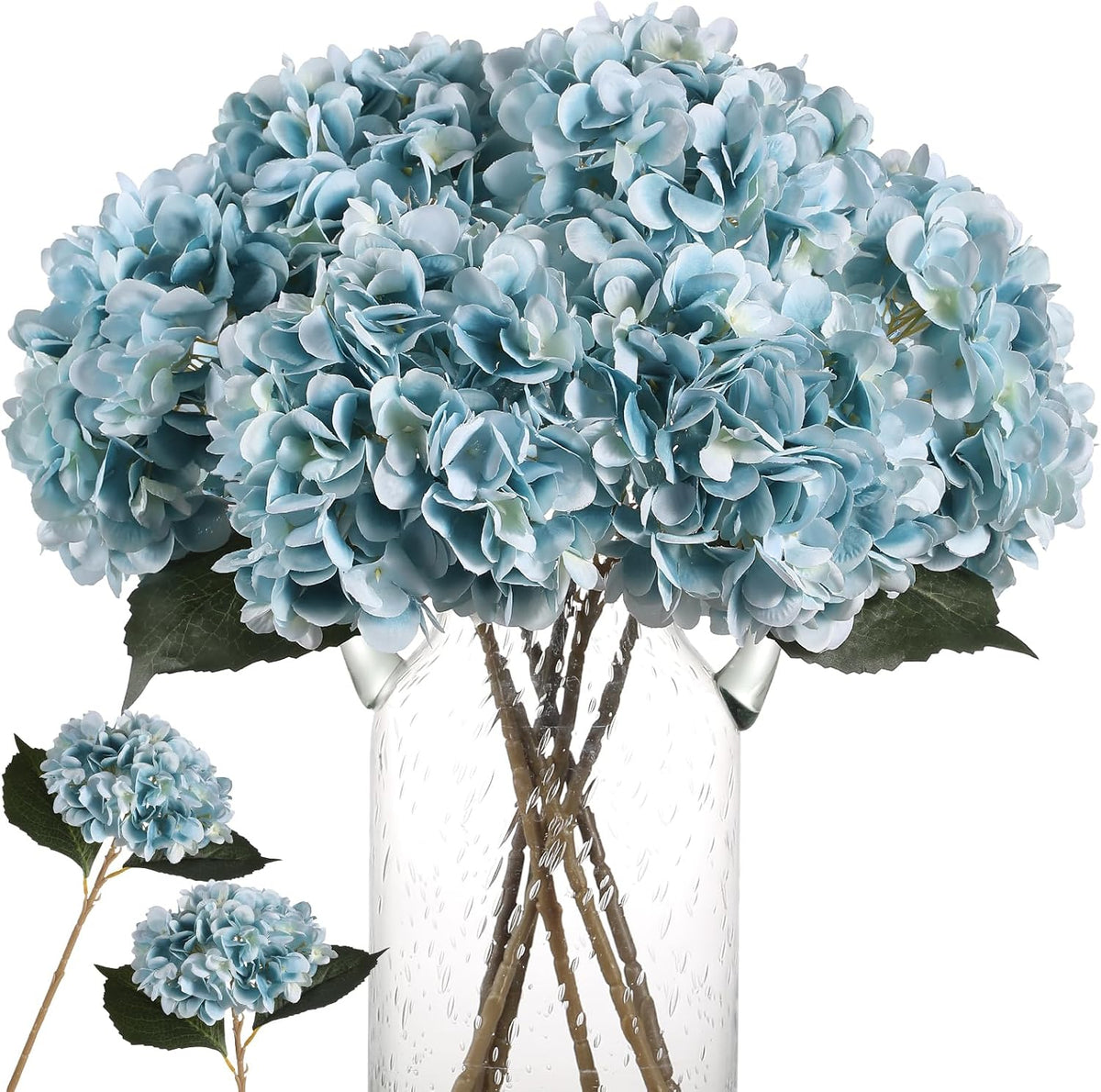 6pcs White Hydrangea Artificial Flowers - Faux Hydrangea Flowers, Fake Silk Flowers for Table Centerpiece, Silk Hydrangea Flowers with Stems for Home Wedding Party Decor