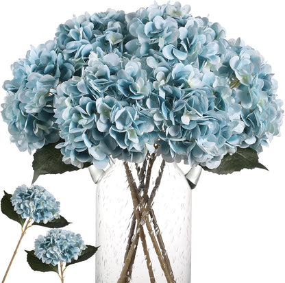 6pcs White Hydrangea Artificial Flowers - Faux Hydrangea Flowers, Fake Silk Flowers for Table Centerpiece, Silk Hydrangea Flowers with Stems for Home Wedding Party Decor