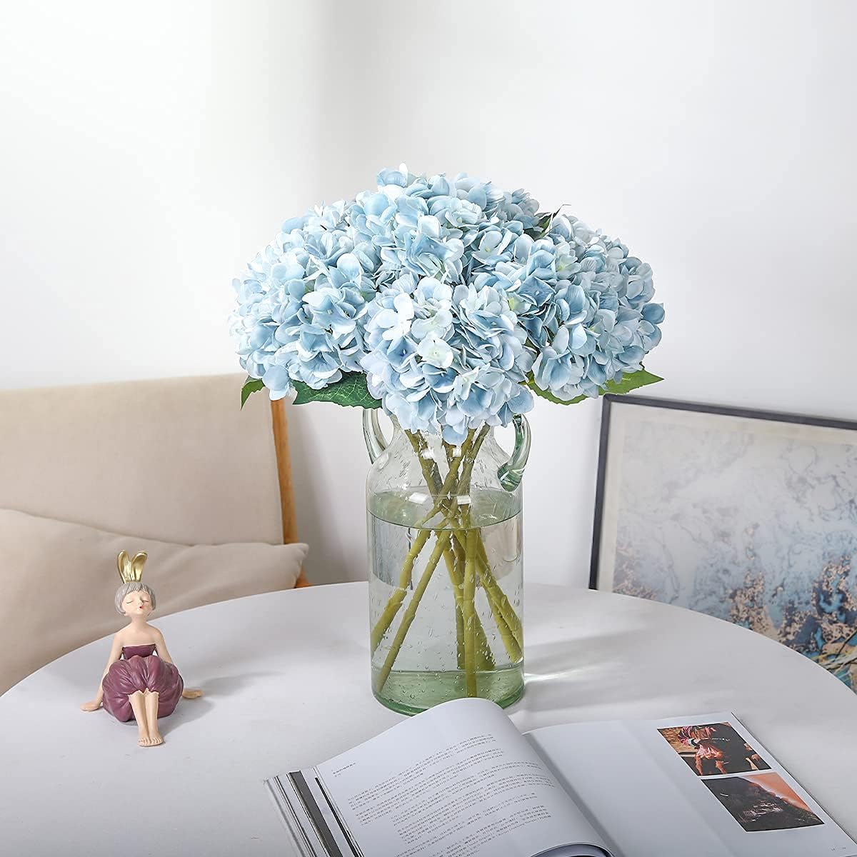 6pcs White Hydrangea Artificial Flowers - Faux Hydrangea Flowers, Fake Silk Flowers for Table Centerpiece, Silk Hydrangea Flowers with Stems for Home Wedding Party Decor