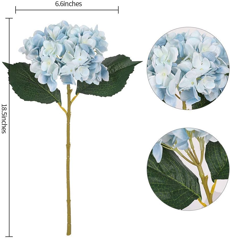 6pcs White Hydrangea Artificial Flowers - Faux Hydrangea Flowers, Fake Silk Flowers for Table Centerpiece, Silk Hydrangea Flowers with Stems for Home Wedding Party Decor