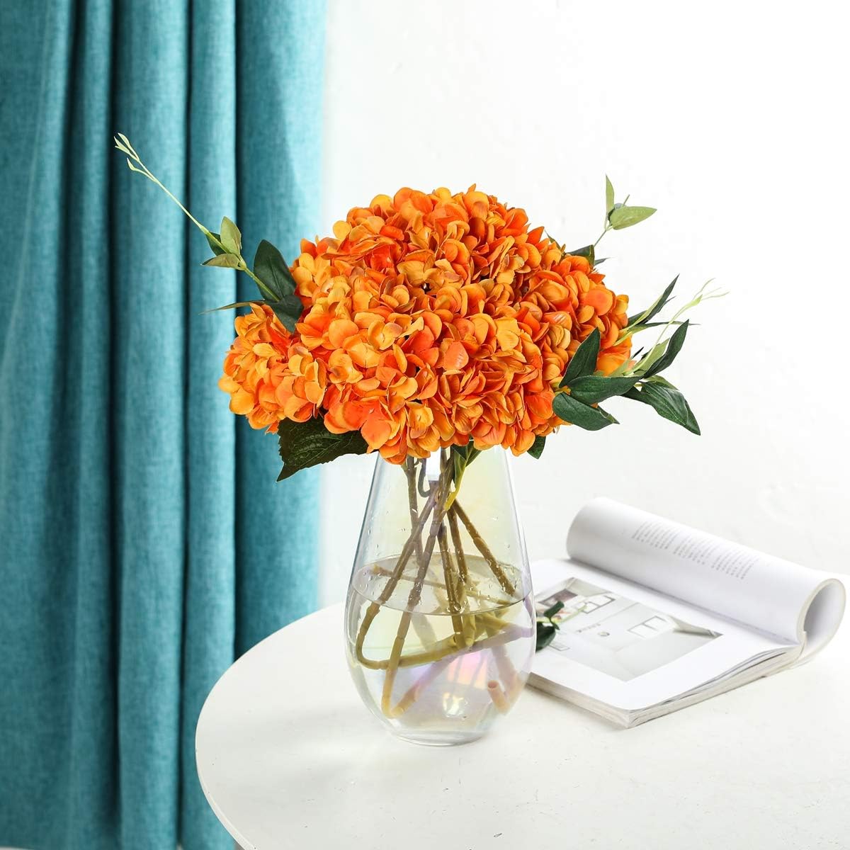6pcs White Hydrangea Artificial Flowers - Faux Hydrangea Flowers, Fake Silk Flowers for Table Centerpiece, Silk Hydrangea Flowers with Stems for Home Wedding Party Decor