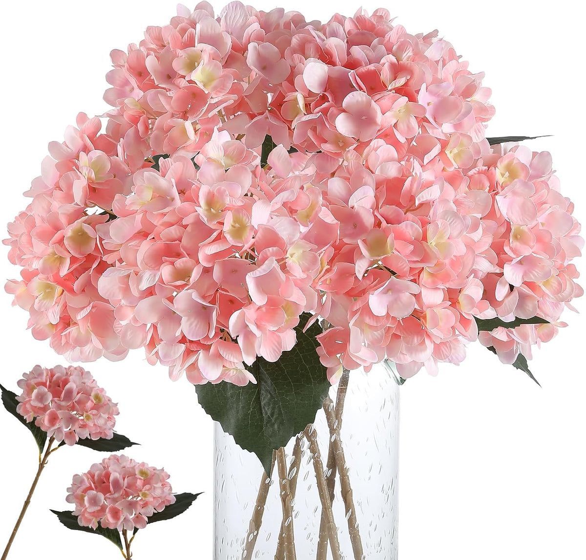 6pcs White Hydrangea Artificial Flowers - Faux Hydrangea Flowers, Fake Silk Flowers for Table Centerpiece, Silk Hydrangea Flowers with Stems for Home Wedding Party Decor