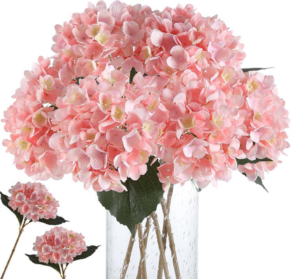 6pcs White Hydrangea Artificial Flowers - Faux Hydrangea Flowers, Fake Silk Flowers for Table Centerpiece, Silk Hydrangea Flowers with Stems for Home Wedding Party Decor