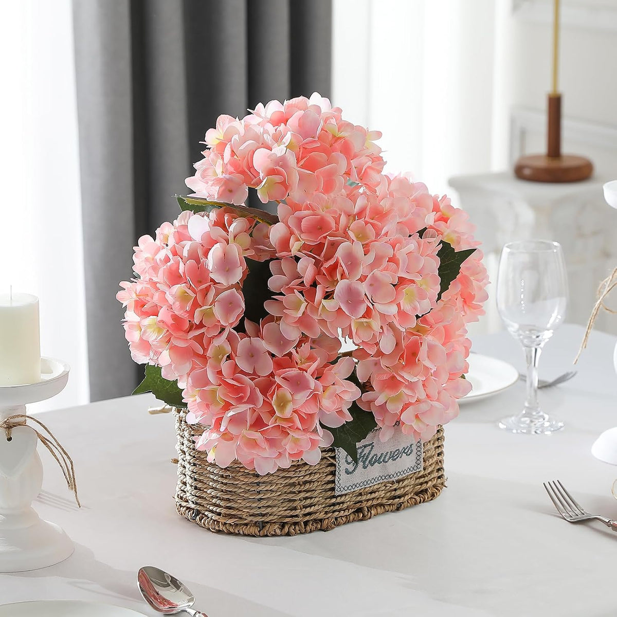 6pcs White Hydrangea Artificial Flowers - Faux Hydrangea Flowers, Fake Silk Flowers for Table Centerpiece, Silk Hydrangea Flowers with Stems for Home Wedding Party Decor